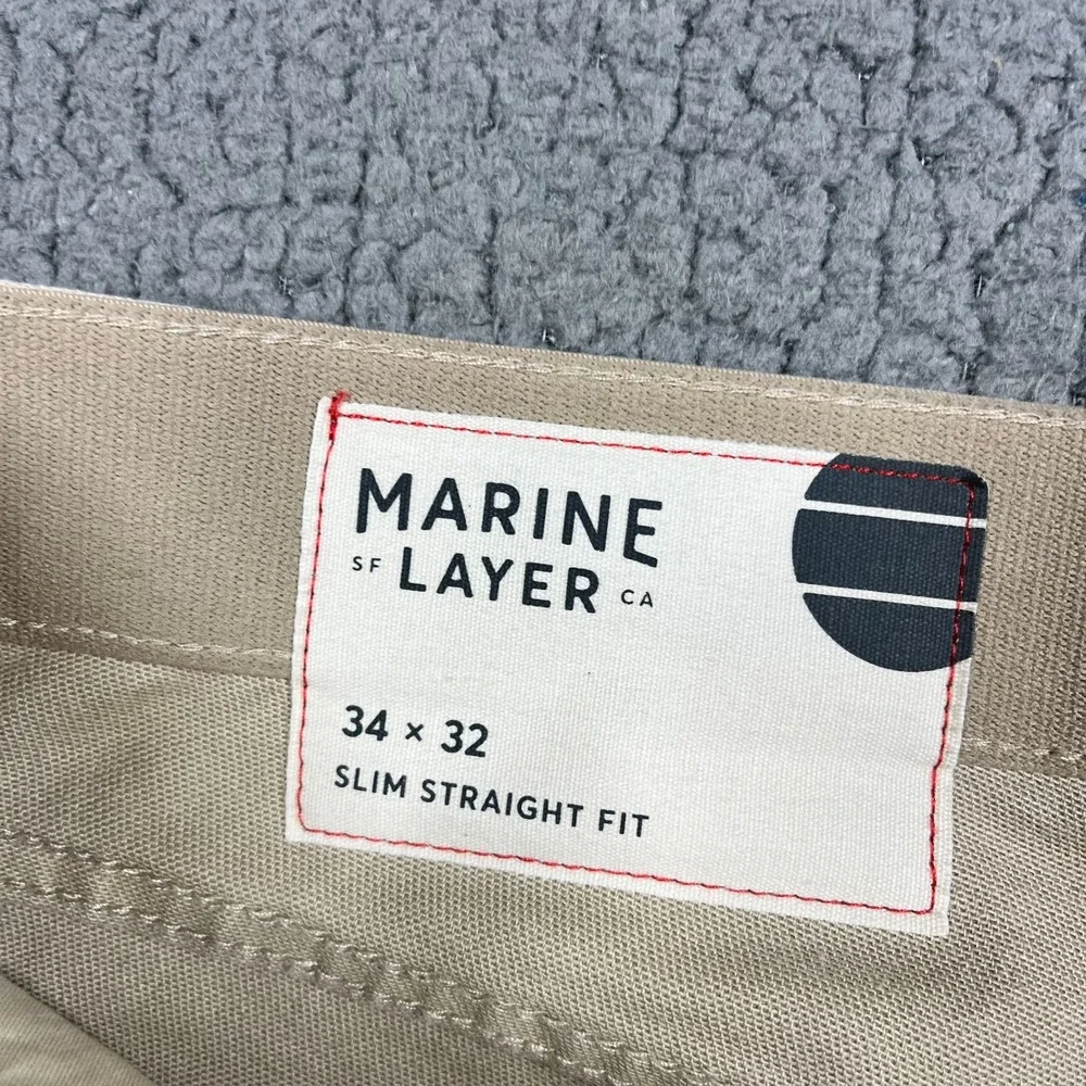 Marine Layer Flex Terry Pant Slim Straight Khaki Tan 34x32 NWT MRSP $148